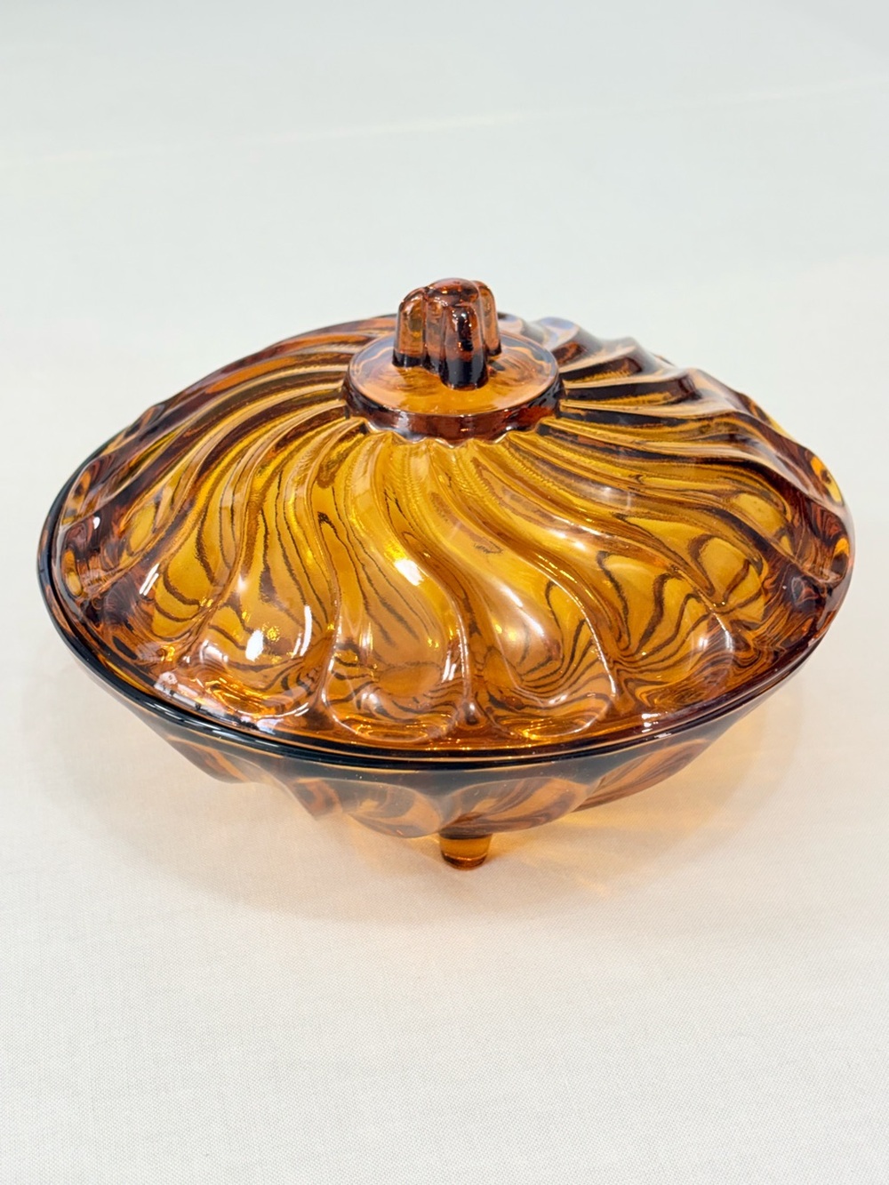 Vintage Nadir Figueiredo Amber Glass Lidded Candy Dish - Picture 7 of 13